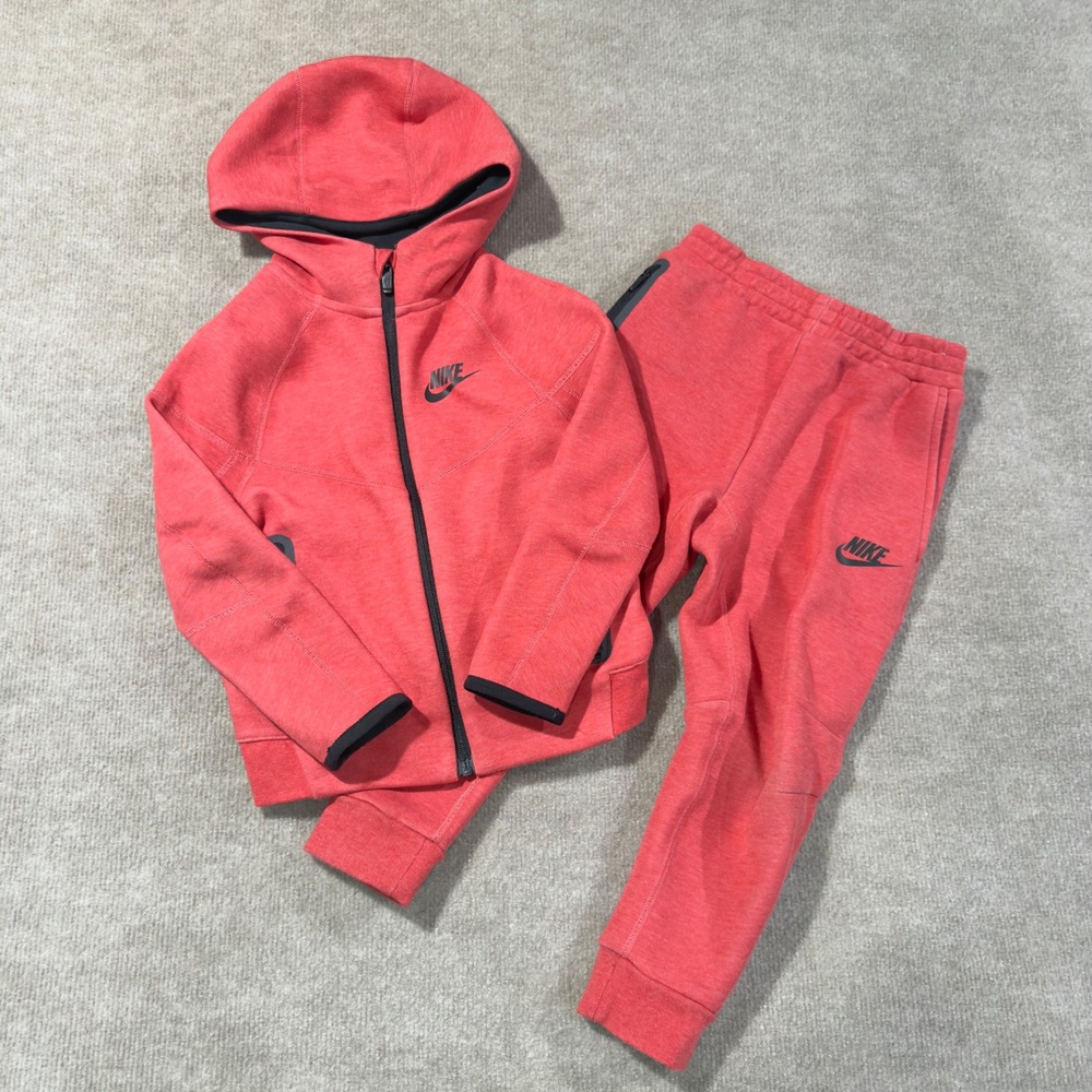 Nike Tech‎ Fleece Boys Size 5 Full Zip Hoodie Joggers Tracksuit Set Red 2 PC Set